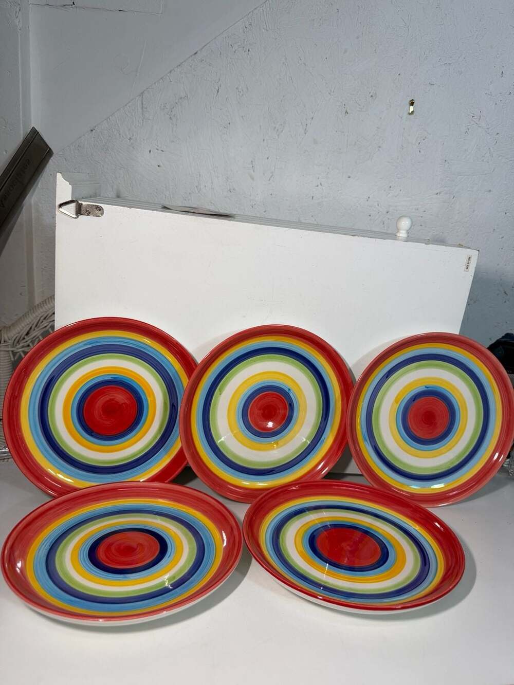 Set of 5 Tabletops Unlimited Swirl Multicolor Hand-Painted Dinner Plates